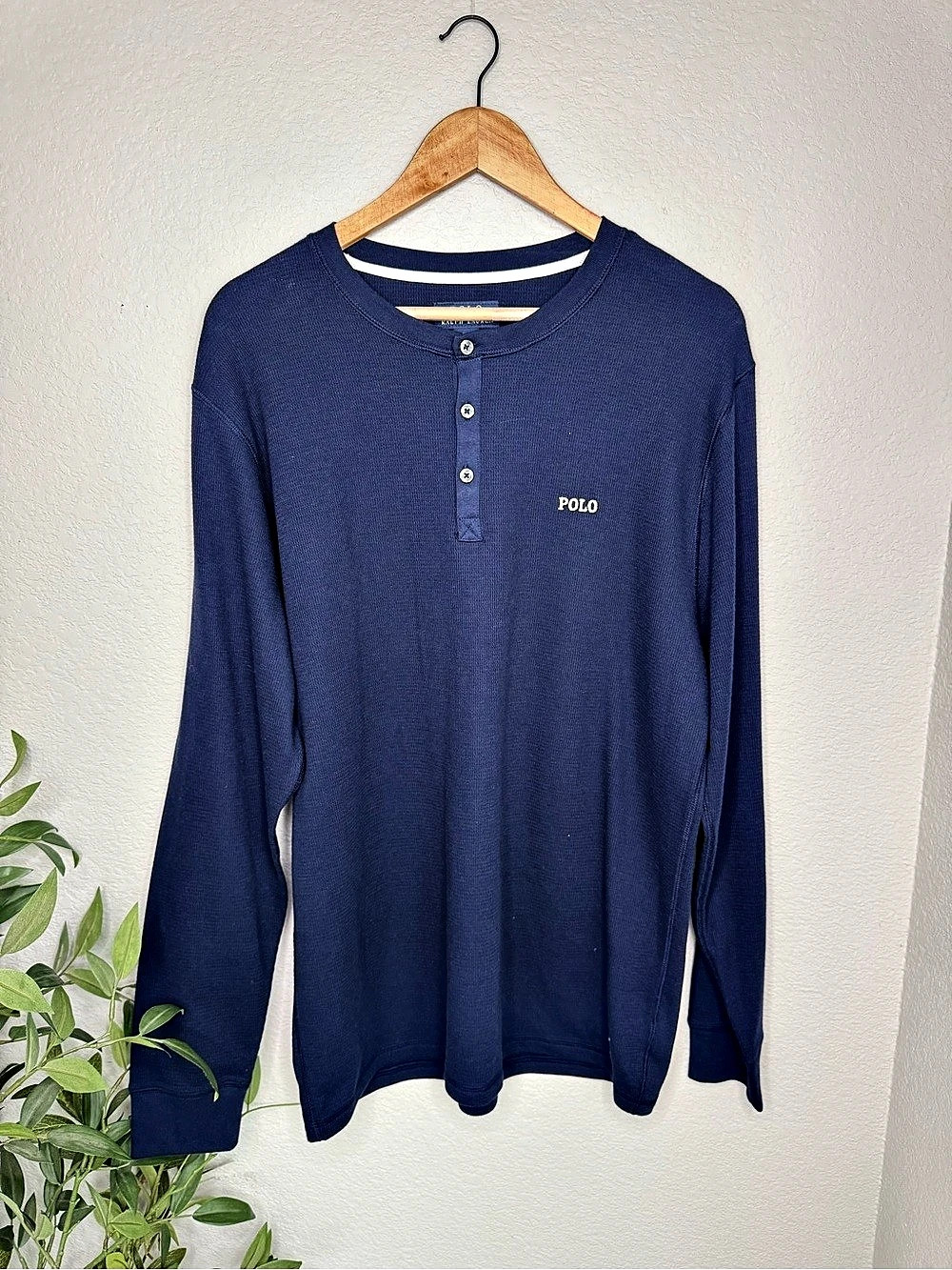 Polo Ralph Lauren Men’s L Navy Waffle Knit Henley Sleep Shirt Thermal NWT